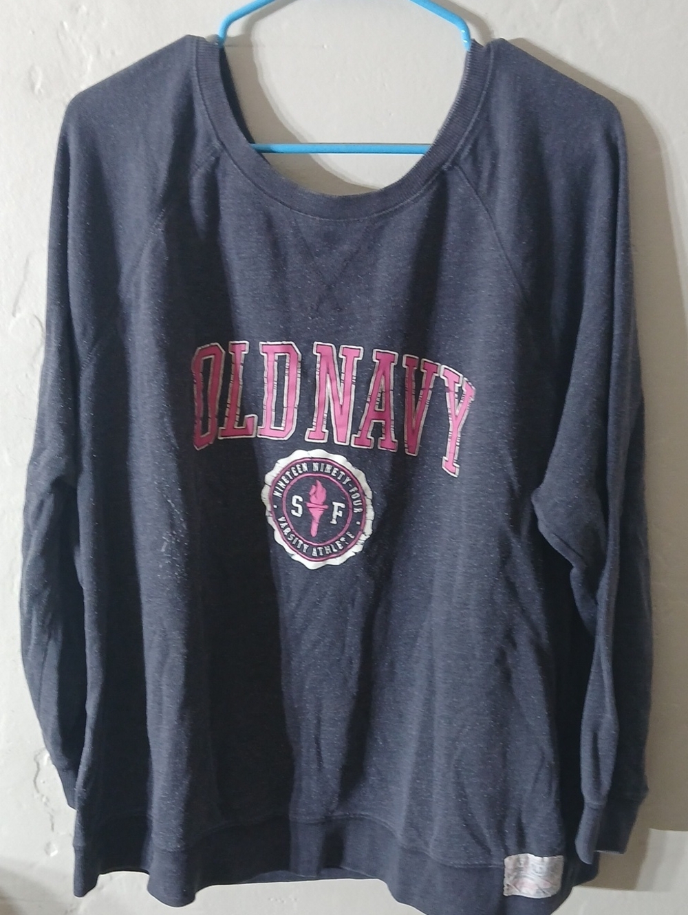 Old Navy Navy Crewneck Sweatshirt with Pink Logo